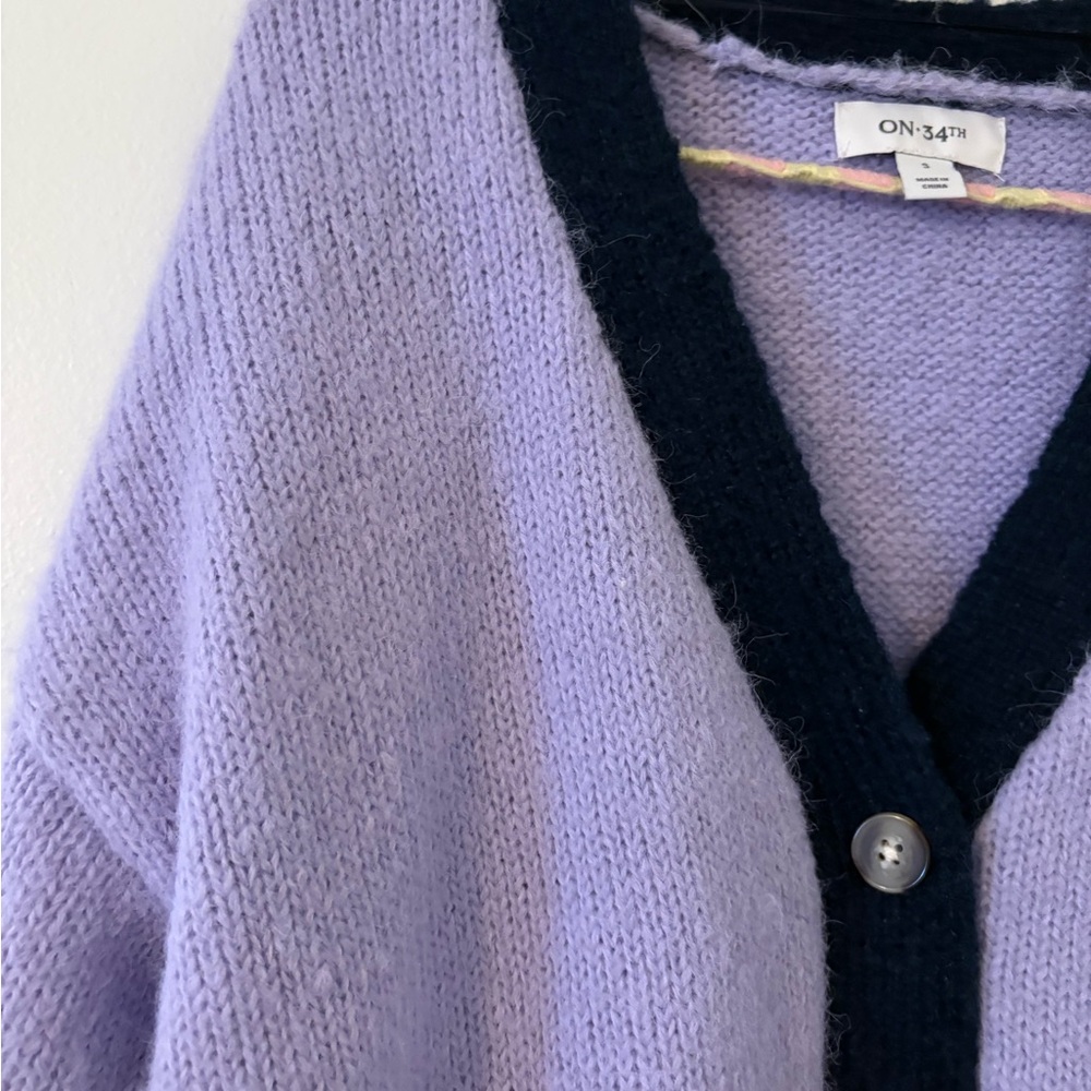On 34th Purple and navy knit Cardigan Sweater small - Picture 3 of 9